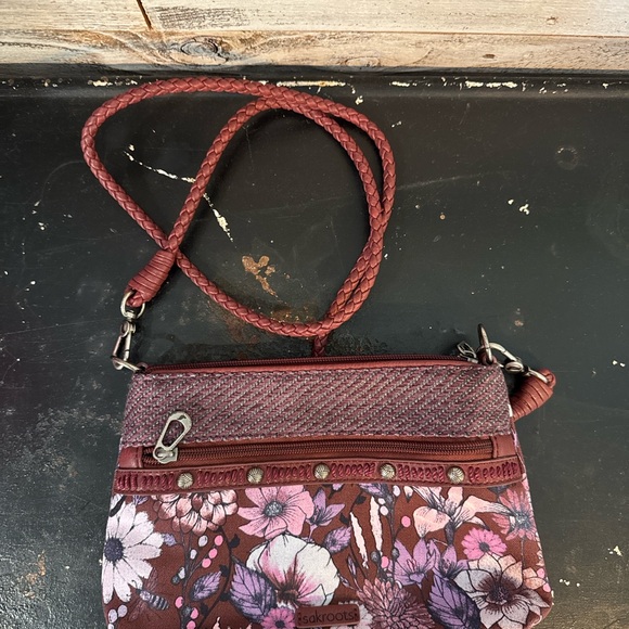 Sakroots Burgundy Floral Crossbody Bag - Picture 1 of 3